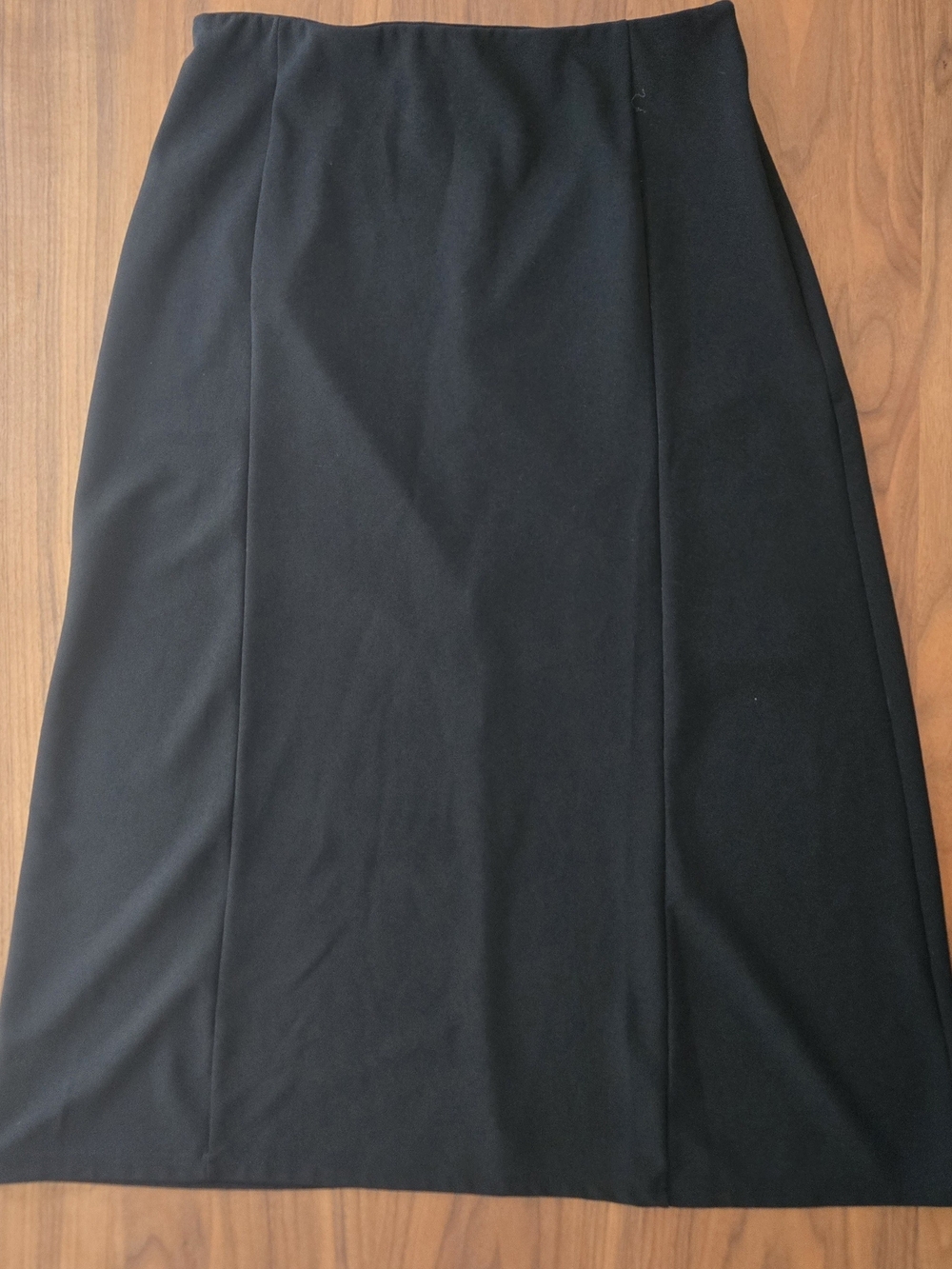 Minimalist Black A-Line Midi Skirt Panel Seams Office Siren XL